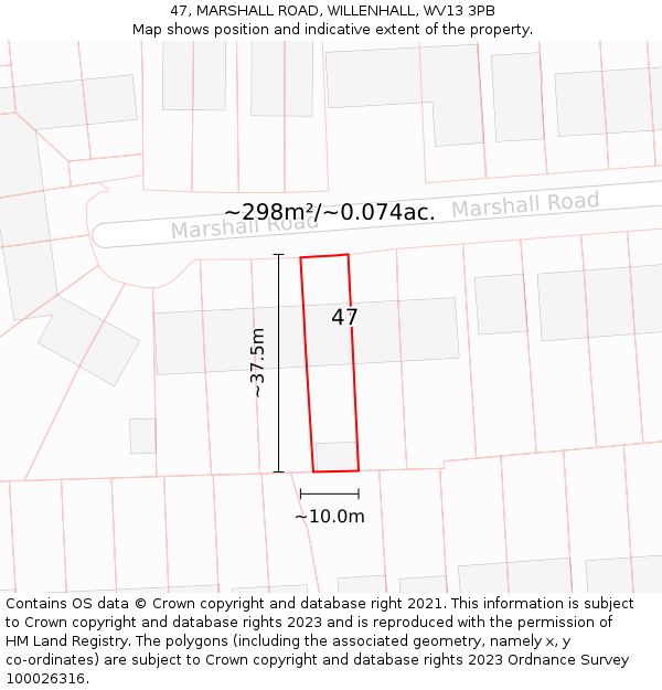 47, MARSHALL ROAD, WILLENHALL, WV13 3PB: Plot and title map