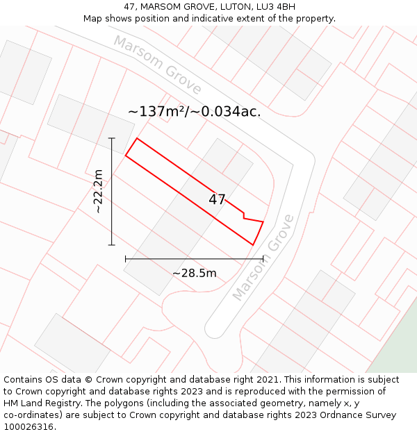 47, MARSOM GROVE, LUTON, LU3 4BH: Plot and title map