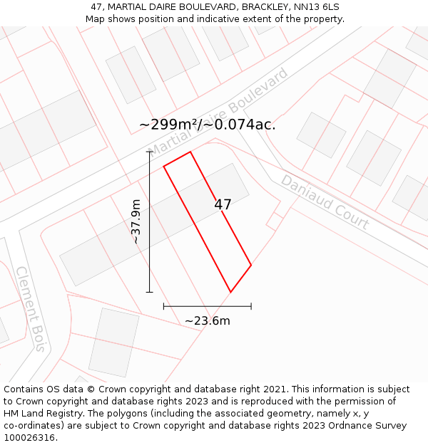 47, MARTIAL DAIRE BOULEVARD, BRACKLEY, NN13 6LS: Plot and title map