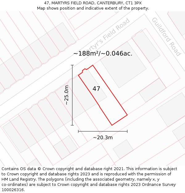 47, MARTYRS FIELD ROAD, CANTERBURY, CT1 3PX: Plot and title map