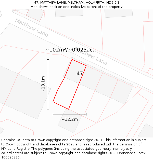 47, MATTHEW LANE, MELTHAM, HOLMFIRTH, HD9 5JS: Plot and title map
