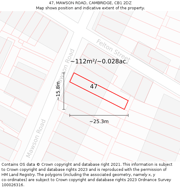 47, MAWSON ROAD, CAMBRIDGE, CB1 2DZ: Plot and title map