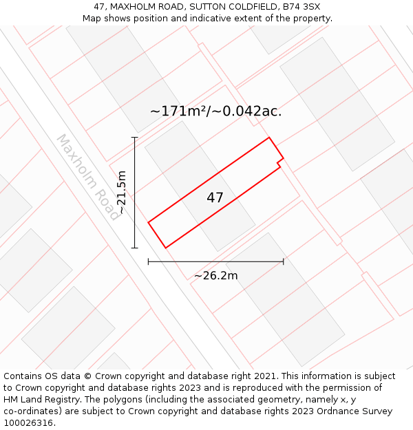 47, MAXHOLM ROAD, SUTTON COLDFIELD, B74 3SX: Plot and title map