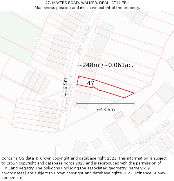 47, MAYERS ROAD, WALMER, DEAL, CT14 7RH: Plot and title map