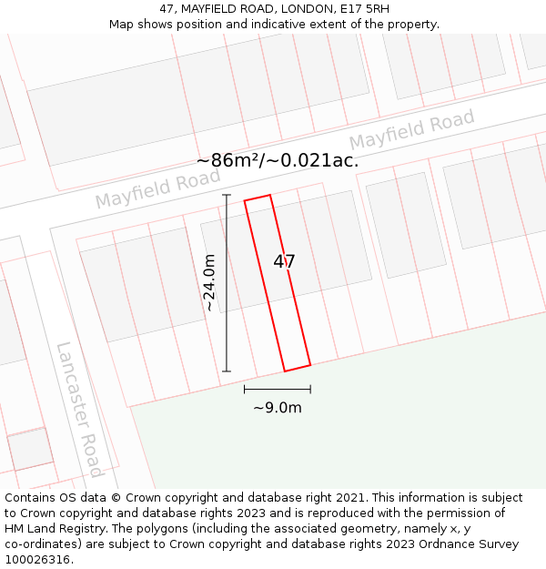 47, MAYFIELD ROAD, LONDON, E17 5RH: Plot and title map