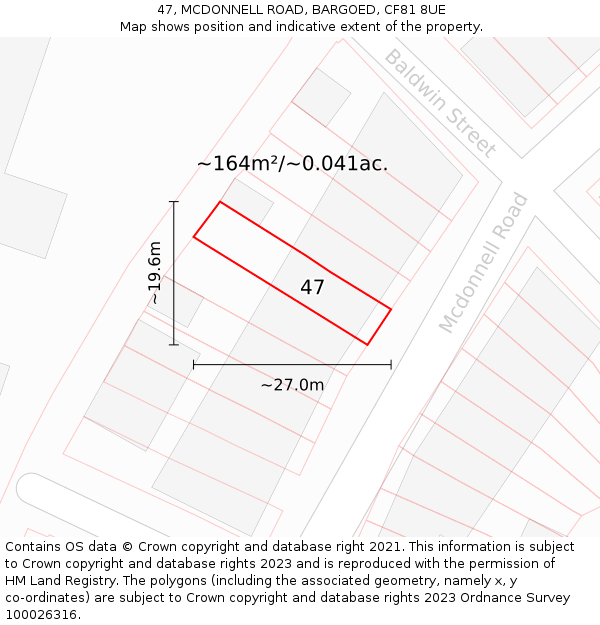 47, MCDONNELL ROAD, BARGOED, CF81 8UE: Plot and title map