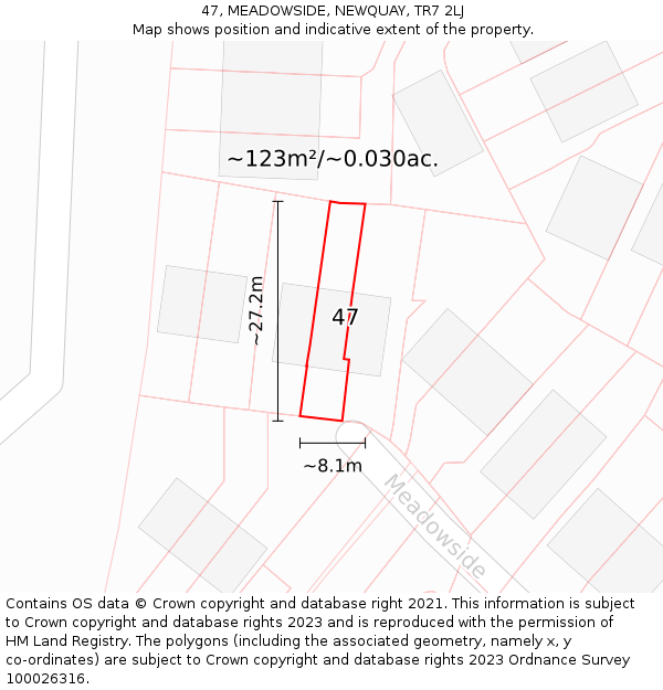 47, MEADOWSIDE, NEWQUAY, TR7 2LJ: Plot and title map