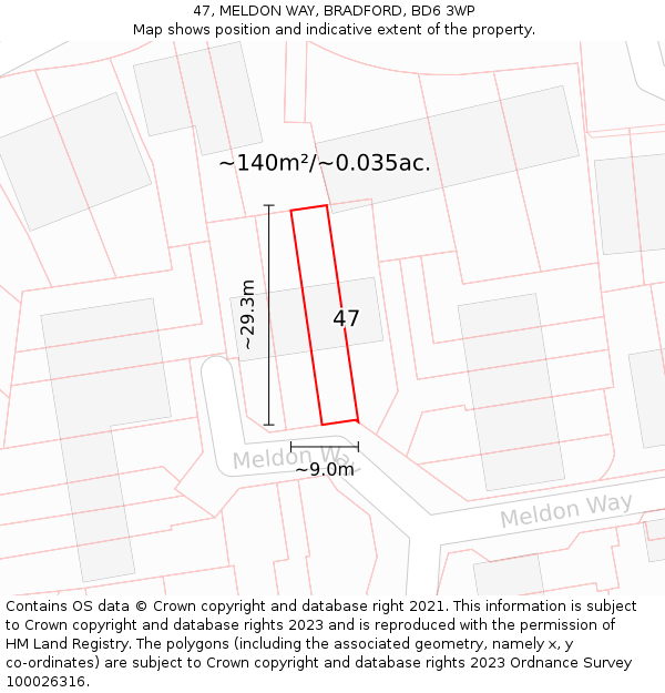 47, MELDON WAY, BRADFORD, BD6 3WP: Plot and title map