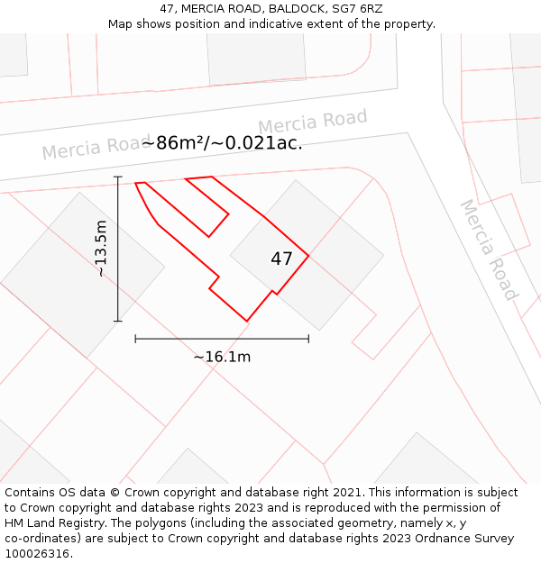 47, MERCIA ROAD, BALDOCK, SG7 6RZ: Plot and title map