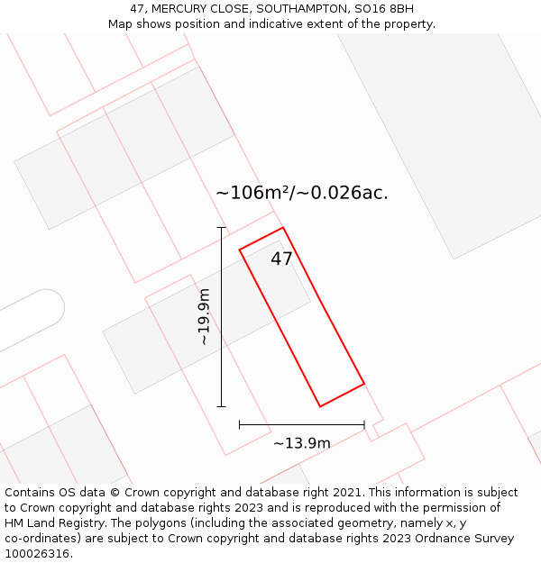47, MERCURY CLOSE, SOUTHAMPTON, SO16 8BH: Plot and title map