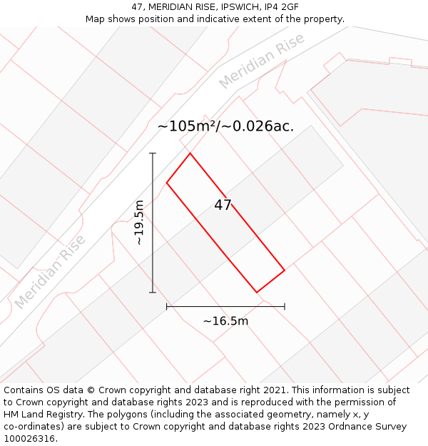 47, MERIDIAN RISE, IPSWICH, IP4 2GF: Plot and title map