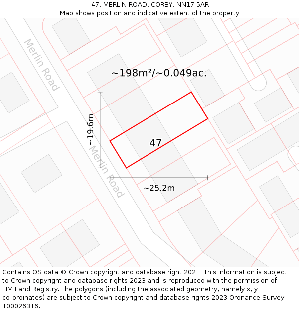 47, MERLIN ROAD, CORBY, NN17 5AR: Plot and title map