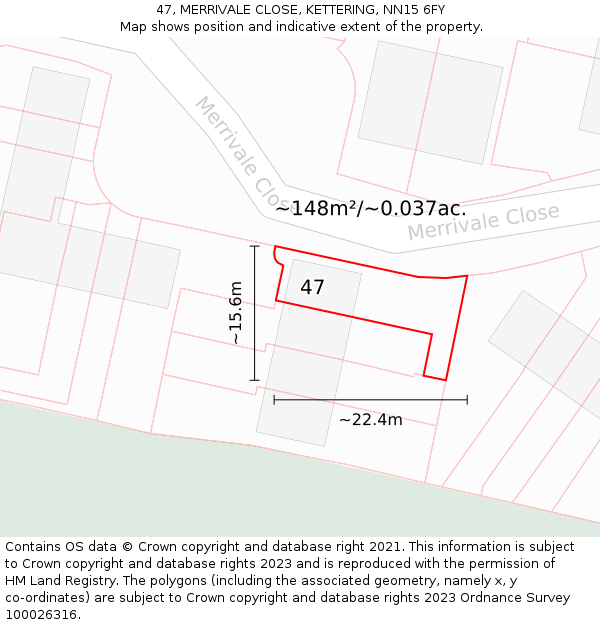 47, MERRIVALE CLOSE, KETTERING, NN15 6FY: Plot and title map