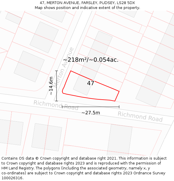 47, MERTON AVENUE, FARSLEY, PUDSEY, LS28 5DX: Plot and title map