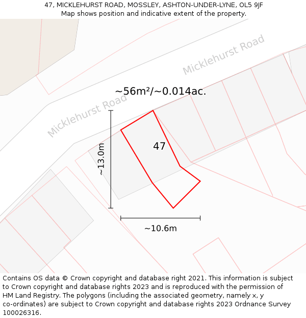 47, MICKLEHURST ROAD, MOSSLEY, ASHTON-UNDER-LYNE, OL5 9JF: Plot and title map