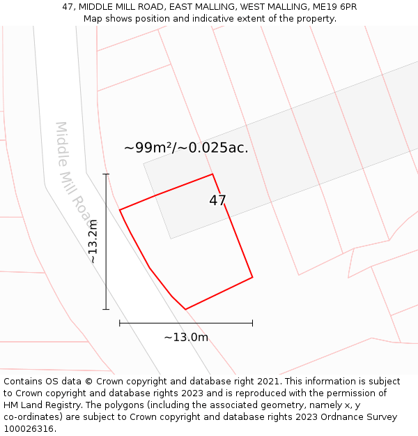 47, MIDDLE MILL ROAD, EAST MALLING, WEST MALLING, ME19 6PR: Plot and title map