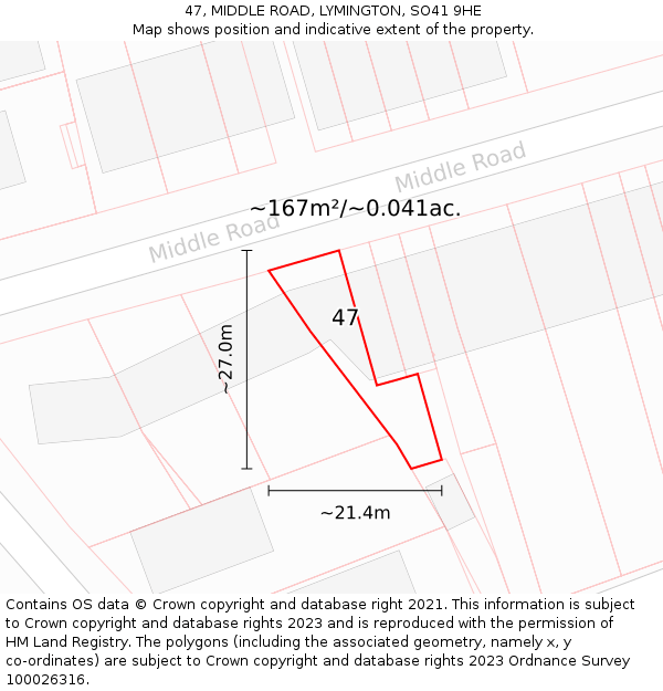 47, MIDDLE ROAD, LYMINGTON, SO41 9HE: Plot and title map