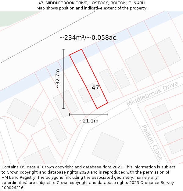 47, MIDDLEBROOK DRIVE, LOSTOCK, BOLTON, BL6 4RH: Plot and title map