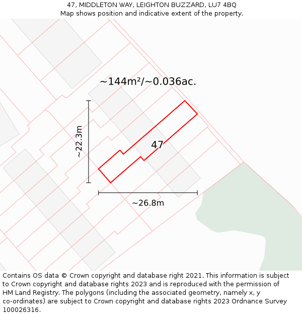 47, MIDDLETON WAY, LEIGHTON BUZZARD, LU7 4BQ: Plot and title map