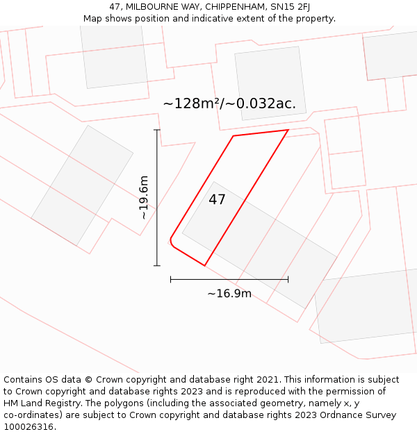 47, MILBOURNE WAY, CHIPPENHAM, SN15 2FJ: Plot and title map