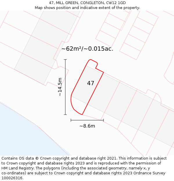 47, MILL GREEN, CONGLETON, CW12 1GD: Plot and title map