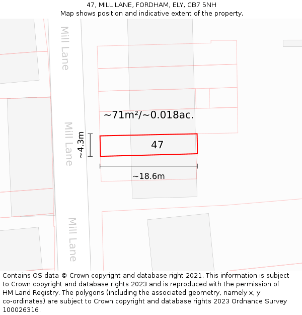 47, MILL LANE, FORDHAM, ELY, CB7 5NH: Plot and title map