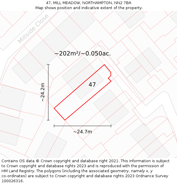 47, MILL MEADOW, NORTHAMPTON, NN2 7BA: Plot and title map