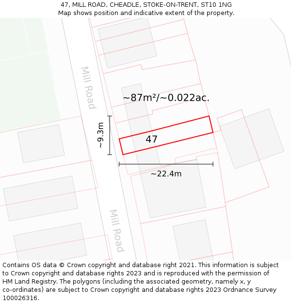47, MILL ROAD, CHEADLE, STOKE-ON-TRENT, ST10 1NG: Plot and title map