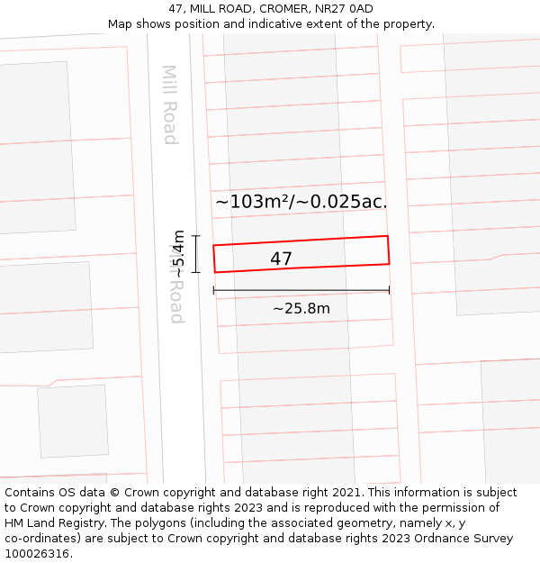 47, MILL ROAD, CROMER, NR27 0AD: Plot and title map