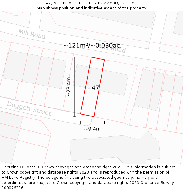 47, MILL ROAD, LEIGHTON BUZZARD, LU7 1AU: Plot and title map