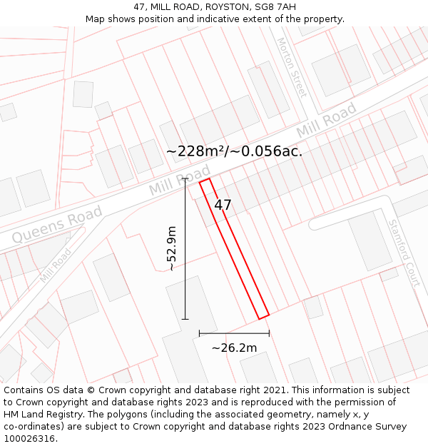 47, MILL ROAD, ROYSTON, SG8 7AH: Plot and title map