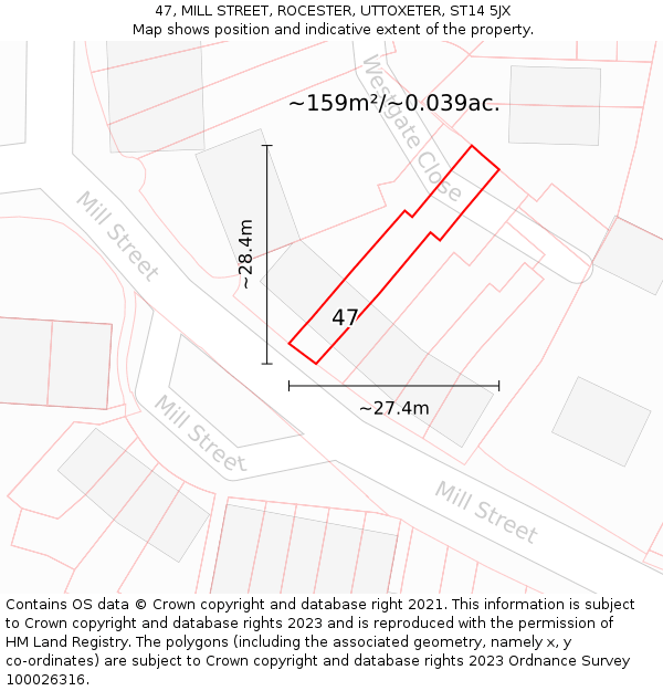 47, MILL STREET, ROCESTER, UTTOXETER, ST14 5JX: Plot and title map