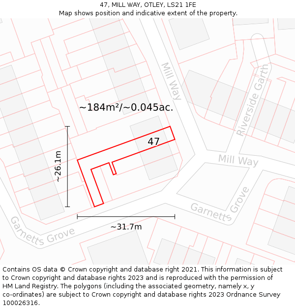 47, MILL WAY, OTLEY, LS21 1FE: Plot and title map