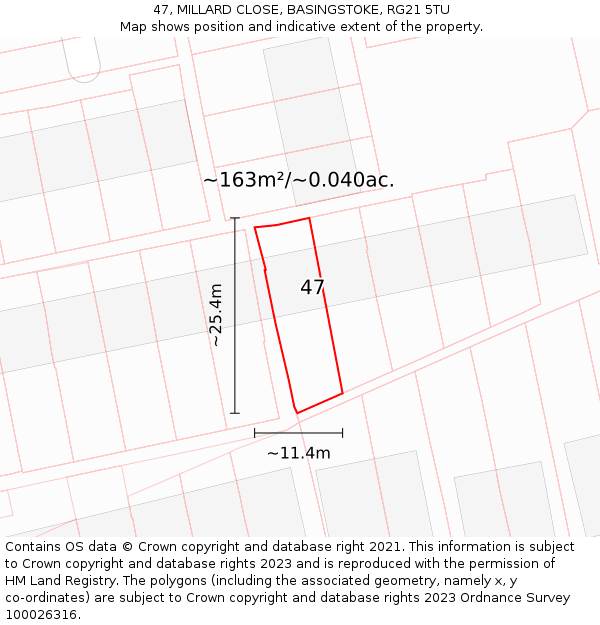 47, MILLARD CLOSE, BASINGSTOKE, RG21 5TU: Plot and title map