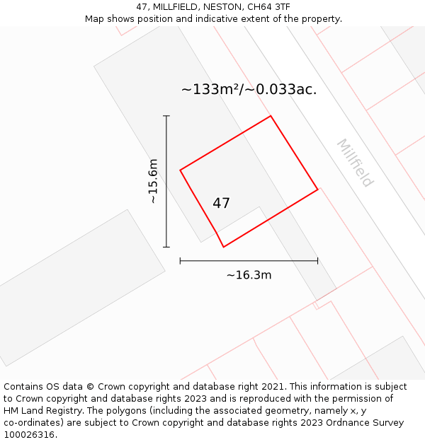 47, MILLFIELD, NESTON, CH64 3TF: Plot and title map