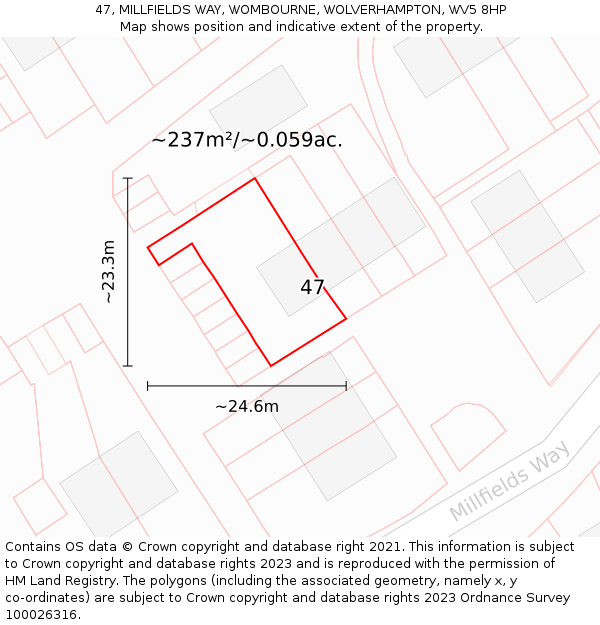 47, MILLFIELDS WAY, WOMBOURNE, WOLVERHAMPTON, WV5 8HP: Plot and title map