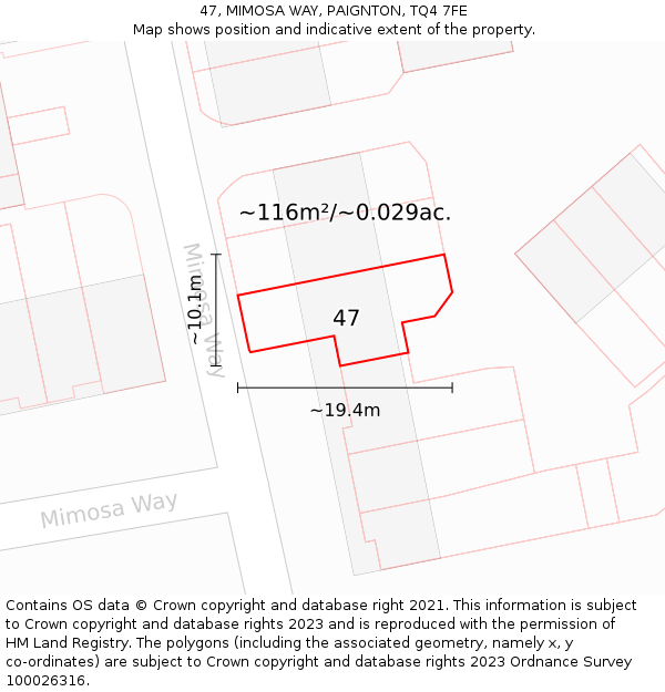 47, MIMOSA WAY, PAIGNTON, TQ4 7FE: Plot and title map