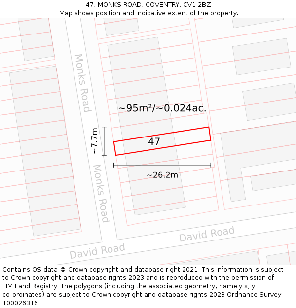 47, MONKS ROAD, COVENTRY, CV1 2BZ: Plot and title map