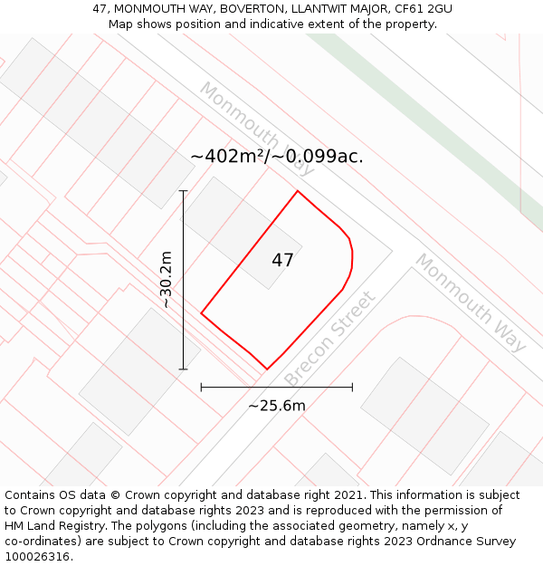 47, MONMOUTH WAY, BOVERTON, LLANTWIT MAJOR, CF61 2GU: Plot and title map
