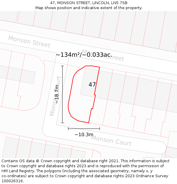 47, MONSON STREET, LINCOLN, LN5 7SB: Plot and title map