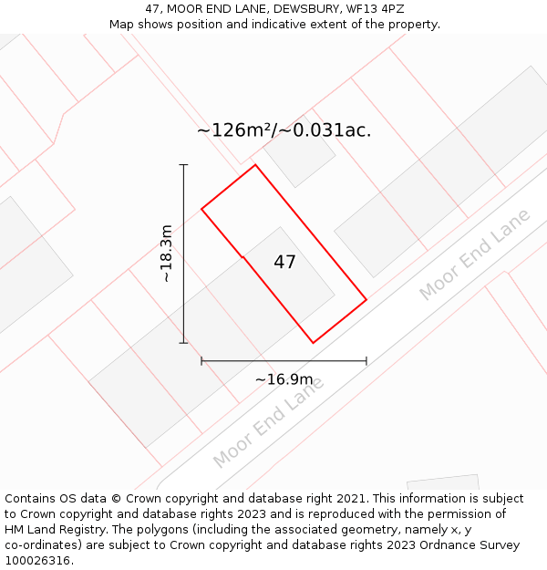 47, MOOR END LANE, DEWSBURY, WF13 4PZ: Plot and title map