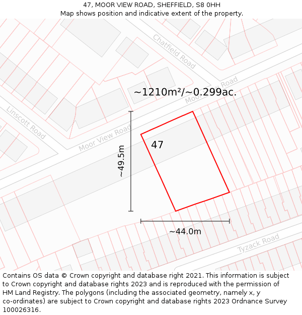 47, MOOR VIEW ROAD, SHEFFIELD, S8 0HH: Plot and title map