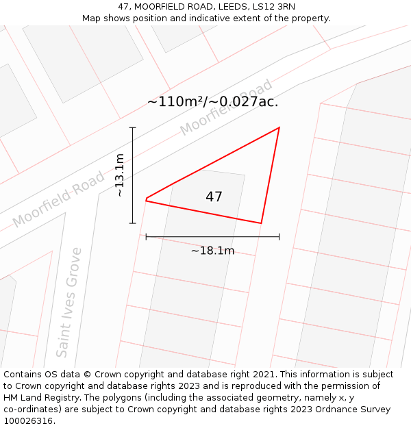 47, MOORFIELD ROAD, LEEDS, LS12 3RN: Plot and title map