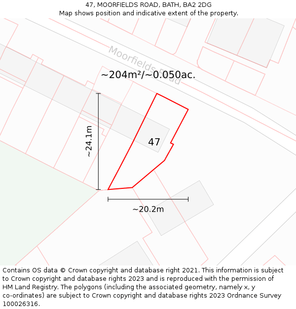 47, MOORFIELDS ROAD, BATH, BA2 2DG: Plot and title map