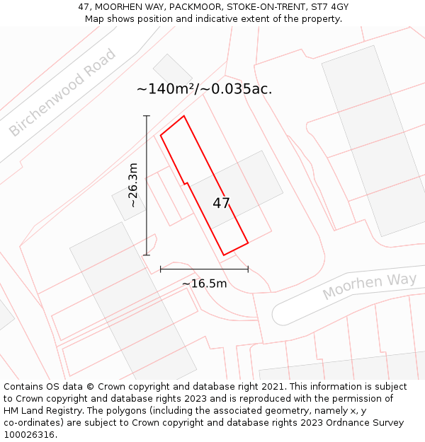 47, MOORHEN WAY, PACKMOOR, STOKE-ON-TRENT, ST7 4GY: Plot and title map