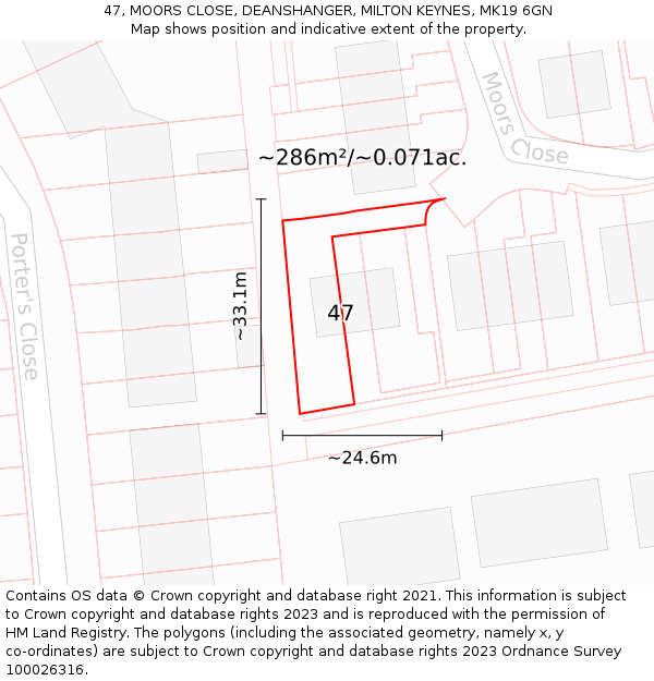 47, MOORS CLOSE, DEANSHANGER, MILTON KEYNES, MK19 6GN: Plot and title map
