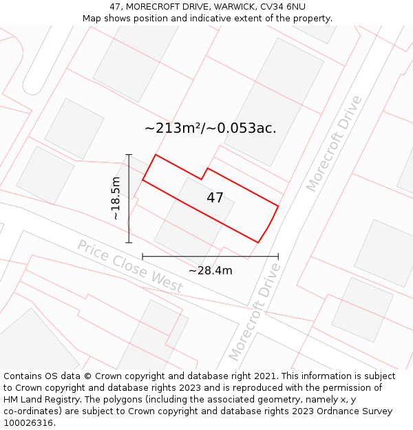 47, MORECROFT DRIVE, WARWICK, CV34 6NU: Plot and title map