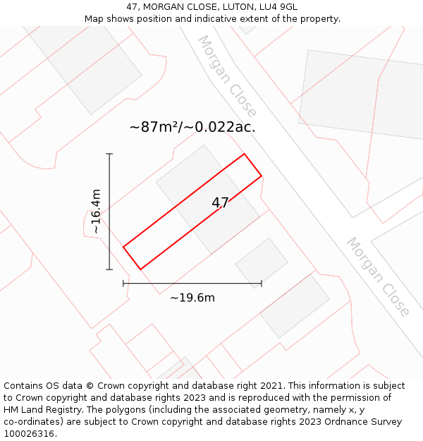 47, MORGAN CLOSE, LUTON, LU4 9GL: Plot and title map