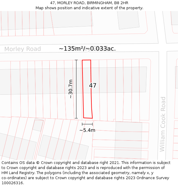 47, MORLEY ROAD, BIRMINGHAM, B8 2HR: Plot and title map