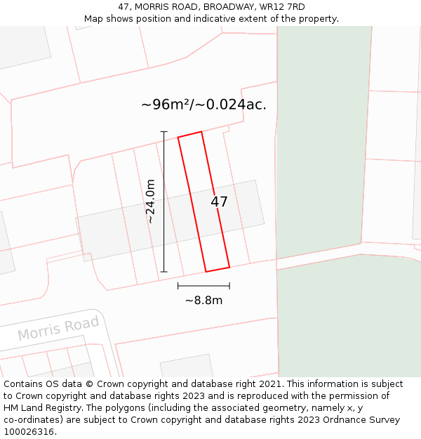 47, MORRIS ROAD, BROADWAY, WR12 7RD: Plot and title map